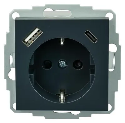 Produktbild von Schutzkontakt Einbausteckdose USB-C (25W) & USB-A (18W), anthrazit
