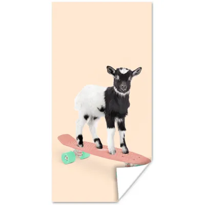 Produktbild von MuchoWow® Poster Ziege - Schwarz - Skateboard - Weiß - Tiere 20x40 cm - Plakat - Foto