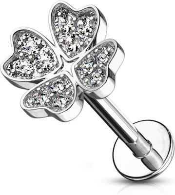 Produktbild von Labret Piercing Lippenpiercing Stab Kleeblatt Clover Monroe Madonna Medusa Stecker Stud Zirkonia Kristalle Autiga® silber 1,2 mm 8 mm