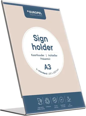 Produktbild von EUROPEL Tischaufsteller Acrylic DIN A3 hoch schräg