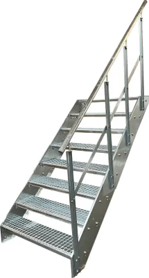 Obrázek produktu pro Ocelové příčkové schodiště Mřížové stupně 8 stupňů Zábradlí pravé - pozinkované - (š x v x h) 120 x 152 x 158 cm