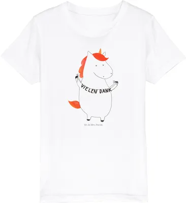 Produktbild von Mr. & Mrs. Panda Kleinkinder T-Shirt Einhorn Dankeschön 7-8 Jahre (122/128) - Weiß - Geschenk, Unicorn, Vielen Dank, Danksagung, Mädchen, Bio Kinder, Einhörner, Danke