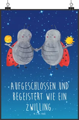 Produktbild von Mr. & Mrs. Panda Bild Sternzeichen Zwilling DIN A2 - Sternenhimmel Blau - Geschenk, Zwillingsschwester, drucke, Zwillingsbruder, Zwillinge, Kunstdruck, wanddeko, Wandbild