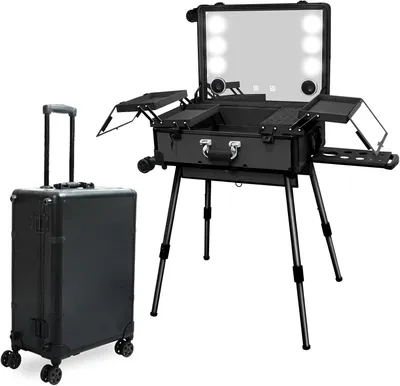 Image de Mallette de maquillage - Trolley de cosmétiques - Usage professionnel - Avec miroir éclairé - 74 x 56 x 30 cm - Noir