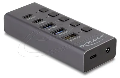 Produktbild von DeLOCK 64248, USB 3.2 Gen 1 (3.1 Gen 1) Type-C, USB 3.2 Gen 1 (3.1 Gen 1) Type-A, USB 3.2 Gen 1 (3.1 Gen 1) Type-C, 5000 Mbit/s, Grau, Metall, Rundkabel