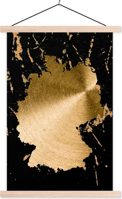 Produktbild von MuchoWow® Textilposter Karte von Europa - Deutschland - Gold 60x90 cm mit holzfarbenen Rahmen - Textil