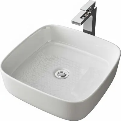 Immagine prodotto di Lavabo da appoggio quadrato in Vetroceramica bianca 39x39x13 cm Design effetto loto