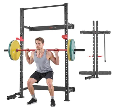 Produktbild von VEVOR Klappbare Power Cage, Wandmontierte Power Rack Kniebeuge Rack, Multifunktionales Krafttraining Workout Equipment mit Landmine Halter, Verstellbaren J-Haken & Klimmzugstange für das Home Gym, 545KG Kapazität, Wandmontiert, Klappbar
