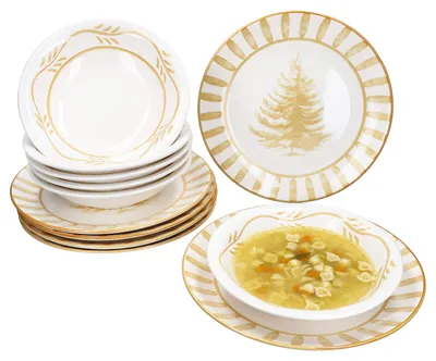 Produktbild von 12tlg Tafelservice Wald ocker 6 Personen Essteller Suppenteller Weihnachten
