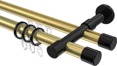 Produktbild von Interdeco Rundrohr-Innenlaufstange / Gardinenstange (Kombination) Messing-Optik / Schwarz, Typ Prestige Santo (Kappe), 20 mm Ø 2-läufig, 540 cm