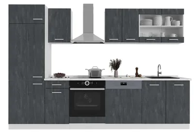 Produktbild von Küchenzeile Vicco R-Line Schwarz Beton/Weiß 300 cm ohne Arbeitsplatte, Model 47386