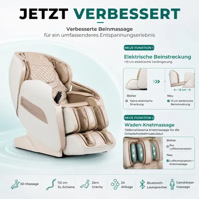 Produktbild von NAIPO Massagesessel A350WG-PRO, 3D SL-Track Shiatsu, Zero-Gravity, 15 Programme, 24 Airbags, Wadenverlängerung, Wärmefunktion, KI-generiertes Bild