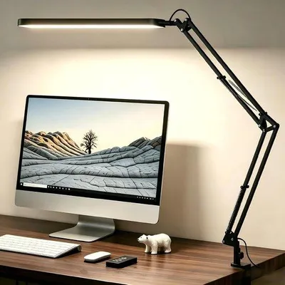 Productafbeelding van LED Bureaulamp – Bureaulamp met USB – Dimbaar – Verstelbare Lampkop – 1300 Lumen – 5 Lichtstanden – Timer – Geheugenfunctie – Zwart – Kantoor- en Studielamp