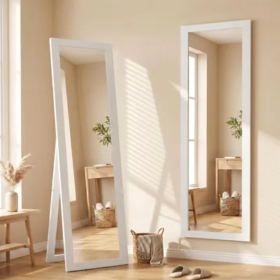 Produktbild von Sweiko Standspiegel, Ganzkörperspiegel mit Ständer, freistehender Wandspiegel, 37 x 157 cm, Weiß