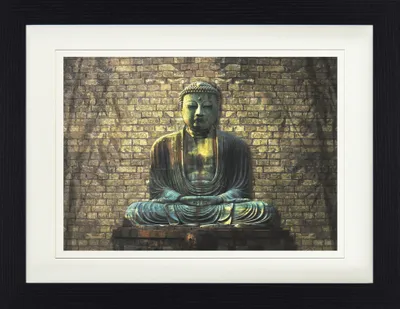 Zdjęcie produktu dla Buddyzm Oprawiony Obraz Z Eleganckim Passepartout | Wall Art | W Ramie Obrazu - Budda W Medytacji (30 x 40 cm)