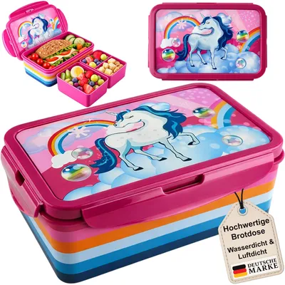 Produktbild von Lunchbox Einhorn Butterbrotdose Brotdose Kunststoff Brotbox Sandwich Pink Box