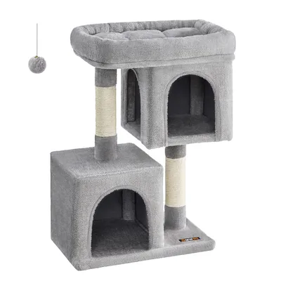 Produktbild von Feandrea Kratzbaum, 74 cm Katzenbaum, M, Katzenhaus für mittelgroße Katzen bis zu 5 kg, große Plattform, 2 Katzenhöhlen, Sisalstämme, hellgrau PCT612W01
