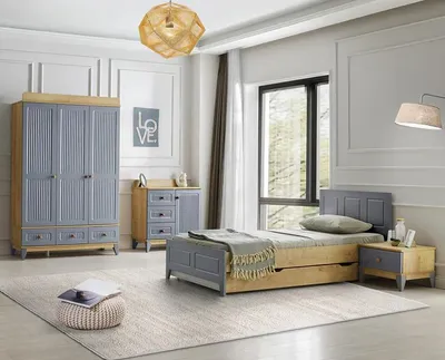 Productafbeelding van Set: Bed, nachtkastje, commode, kast. Modern design. Stijlvolle kinderkamer. 4-delig
