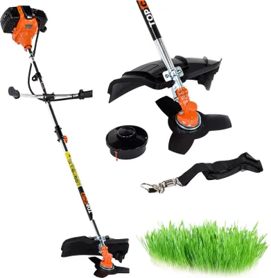Zdjęcie produktu dla Kosa spalinowa TOP CUT 2-suwowa 51,7 cm³ - Waga 7,4 kg - Kosa spalinowa i spalinowa podkaszarka do trawy z ostrzem - Zwijacz nici i pasek na ramię - Kosa spalinowa - Mała kosiarka do trawy - Kosa spalinowa