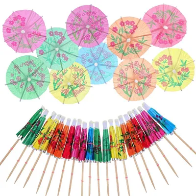 Produktbild von Cocktail Schirmchen 100 Stück, Bunt, Papier, 10 Stile, 10 cm