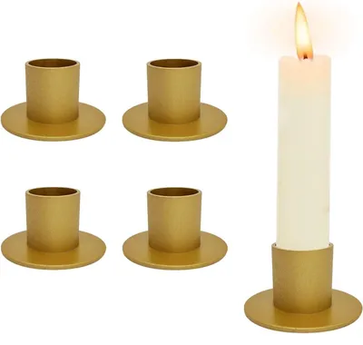 4 goldene Retro-Kerzenhalter aus Schmiedeeisen, 5 cm