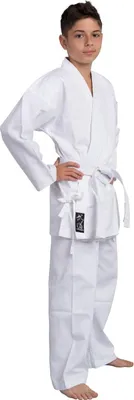 Produktbild von TEKKA BUDO Kinder Karateanzug Kidoka II weiß - Leichtes Kids Modell 8 oz Baumwolle - Karate Gi Set - Jacke Hose Gürtel - Einsteiger Anzug - 130 cm