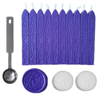 Produktbild von Siegelstempel-Sticks mit Docht – 10 Stück Wachs-Siegel für Hochzeitseinladungen (Lila)