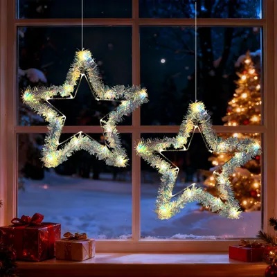 Weihnachtsstern-Lichterkette, 2 Stück, 29 cm, Fensterdekoration