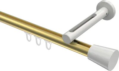 Produktbild von Interdeco Innenlaufstange / Gardinenstange mit Innenlauf Messing-Optik / Weiß, Typ Siteno Sitra (Konus), 20 mm Ø 1-läufig, 160 cm