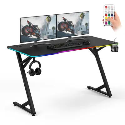 Produktbild von Sense7 VOLT RGB Gaming Schreibtisch 140x70 cm Schwarz Computertisch mit LED Beleuchtung PC Tisch groß Carbon Optik Gamer Tisch Home Office