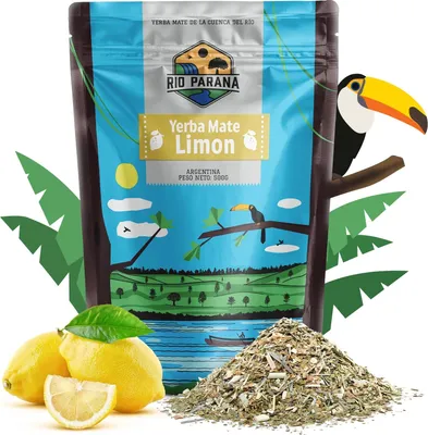 Immagine prodotto di Rio Parana - Tè Mate al Limone 500 g - Con scorza di limone e citronella - Essiccato all'aria - Poco polveroso - Yerba argentina - Invecchiato almeno 1 anno