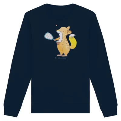 Produktbild von Mr. & Mrs. Panda Nachhaltiger Pullover Fuchs Squash spielen Größe XS - French Navy - Geschenk, Pulli, Sweatshirt, Squashhalle, Rundhals, Sweater, Ballsport, Baumwoll