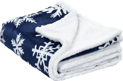 Produktbild von BELIANI Kuscheldecke Dunkelblau / Weiß Polyester 150x200 cm Schneeflocken-Motiv Modern Schlafzimmer Wohnzimmer Überwurf Wohndecke Sofadecke Tagesdecke