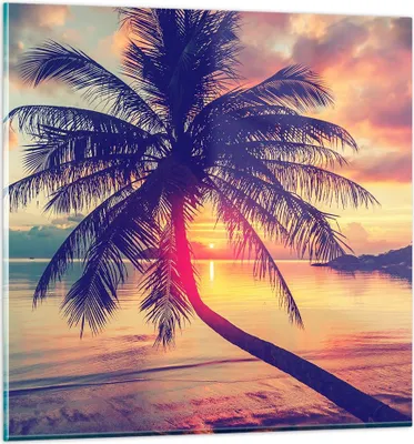 Produktbild von Bilder auf glas - Meer Strand Palme - 30x30cm - Glasbilder - Wandbilder - Kunstdruck - zum Aufhängen bereit - Wanddekoration aus Glas - Glas Bilder - Wandbild auf Glas - Einteilig - GAC30x30-3925