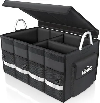Image de Organiseur de coffre de voiture avec couvercle : pratique, imperméable, antidérapant, rabattable, avec poignées en aluminium et bandes réfléchissantes