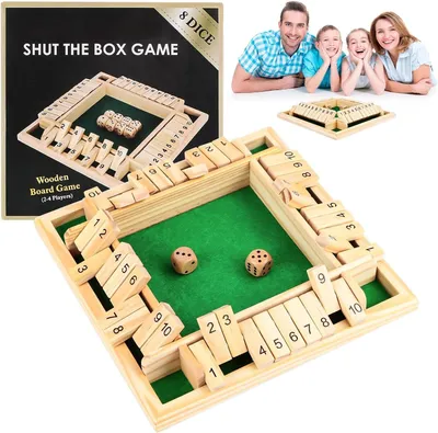 Zdjęcie produktu dla Shut The Box Gra, Drewniana Gra Kościana dla 4 Graczy, Składana, na Imprezy i Kemping