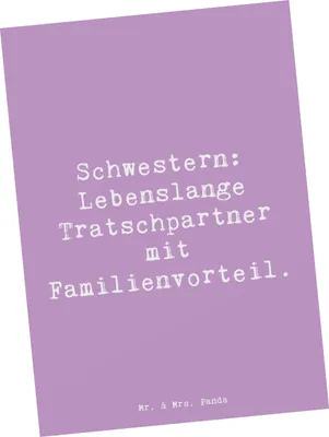 Produktbild von Mr. & Mrs. Panda Postkarte Spruch Schwestern Tratschpartner - Lavendeltraum - Geschenk, Schwester, bildkarte, Jubiläen, Vertrautheit, Geschwisterliebe, Familiengeschenk