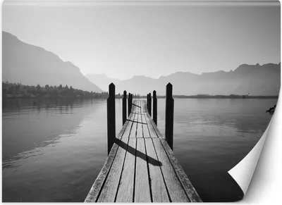 Produktbild von Vlies fototapete See Berge im Nebel Landschaft 100x70 cm Feeby Grau inkl. Kleber einfache Montage