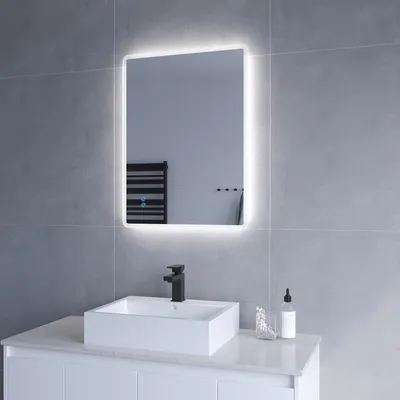 Produktbild von AQUABATOS LED Badspiegel mit Beleuchtung 80x60 cm, dimmbar & Antibeschlag, 6400K kaltweiß
