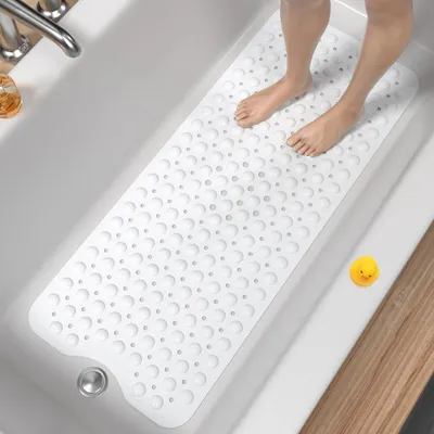 Obrázok produktu pre Protisklzová podložka do vane, 101 x 40 cm, extra dlhá, bez BPA, odolná proti plesniam, vhodná do práčky, biela