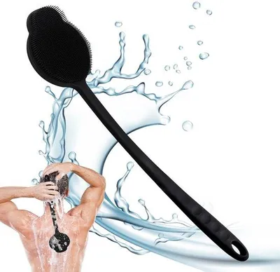 Productafbeelding van Ibenzoa® siliconen lichaamsborstel met lange handgreep voor douche en massage – ergonomisch ontwerp, zacht voor alle huidtypes, geschikt voor contact met voedingsmiddelen, ophangoog, antislip handgreep
