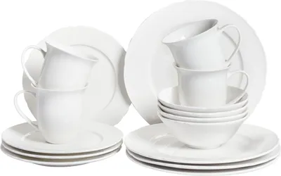 Zdjęcie produktu dla BELIANI Zestaw 16 naczyń biały z porcelany kaoliny ręcznie robiony błyszczące wykończenie komplet dla 4 osób do kuchni jadalni