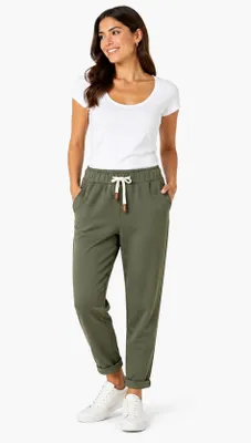Produktbild von Damen Jogginghose mit Kordelzug – Bequeme Freizeithose mit Taschen, elastischer Bund, schmaler Schnitt Khaki/S/M