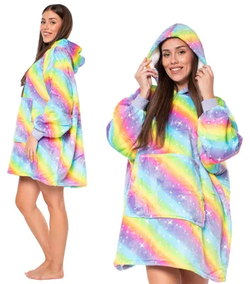 Obrázek produktu pro Mikina s kapucí Kocobluza 2 v 1, oversize, velikost XXL, s kapucí, z tlusté sherpy, duhová