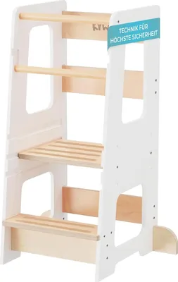Produktbild von Holz-Lernstuhl 3 Höhenstufen Doppelte Schutzbarriere Anti-Rutsch-Sticker & Falldämpfer Beine - Lernstuhl für 3-Jährige (Weiß)