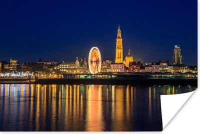 Produktbild von MuchoWow® Poster Skyline - Antwerpen - Nacht 180x120 cm - Fotoplakat