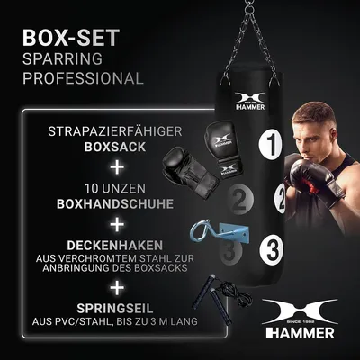 Produktbild von HAMMER Box-Set Sparring Professional, Boxsack 80 cm, Boxhandschuhe, Springseil