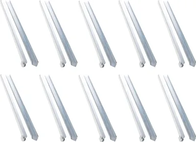 Ten identical metal garden stakes are arranged in two rows of five on a white background.