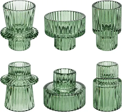Produktbild von Set mit 6 Kerzenständern, 2-in-1 Kerzenhalter, Teelichthalter, grün, transparent, Teelichtgläser, Teelichter, Glas-Kerzenhalter, Stiftkerzenhalter