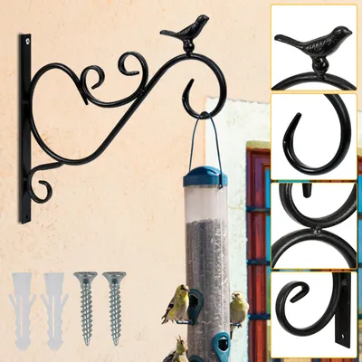 Produktbild von Izrielar Blumenhaken 2er Set mit Vogel Motiv, Metall Schwarz Wandhalterung für Pflanzen und Gartendeko